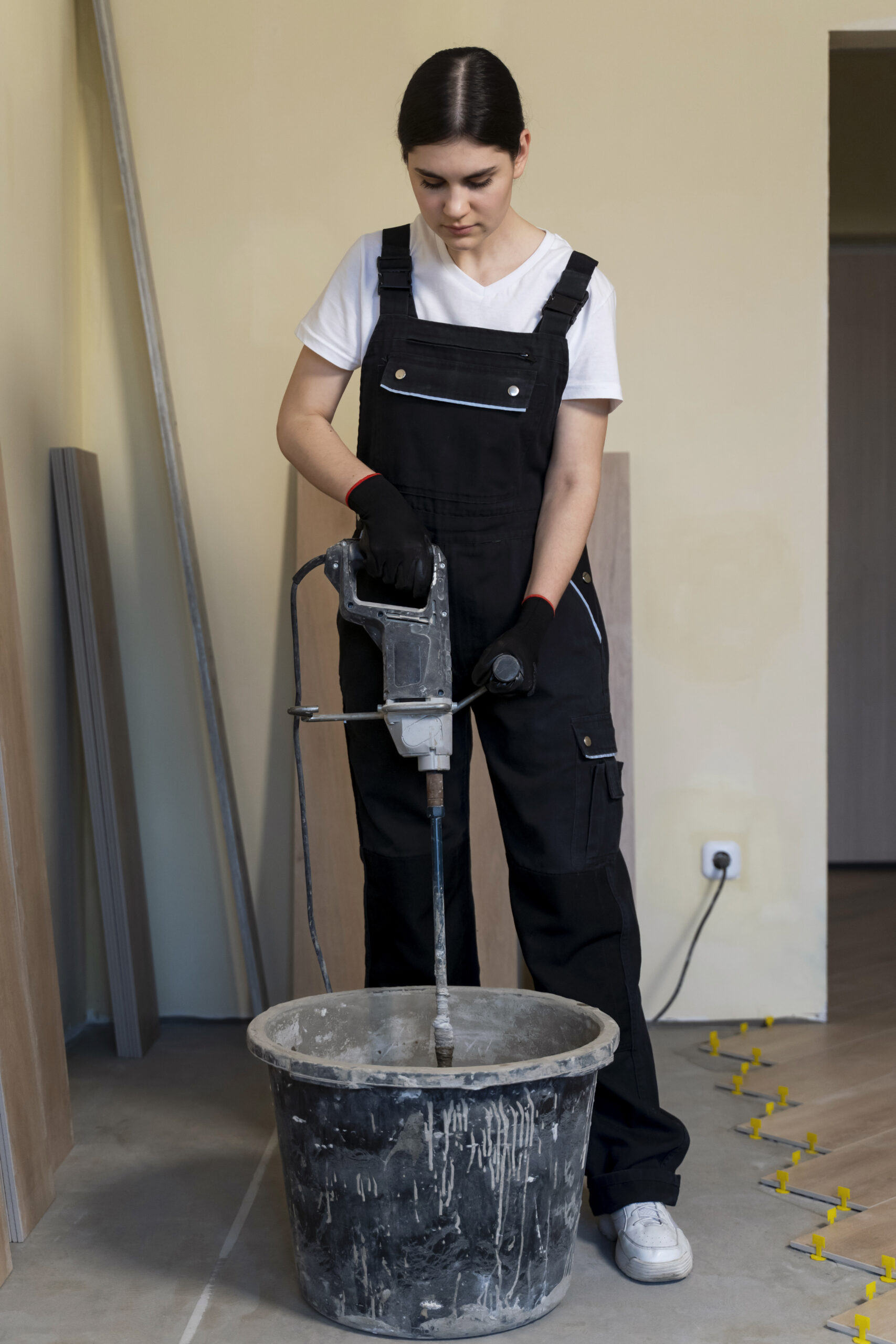 full shot young woman working construction scaled